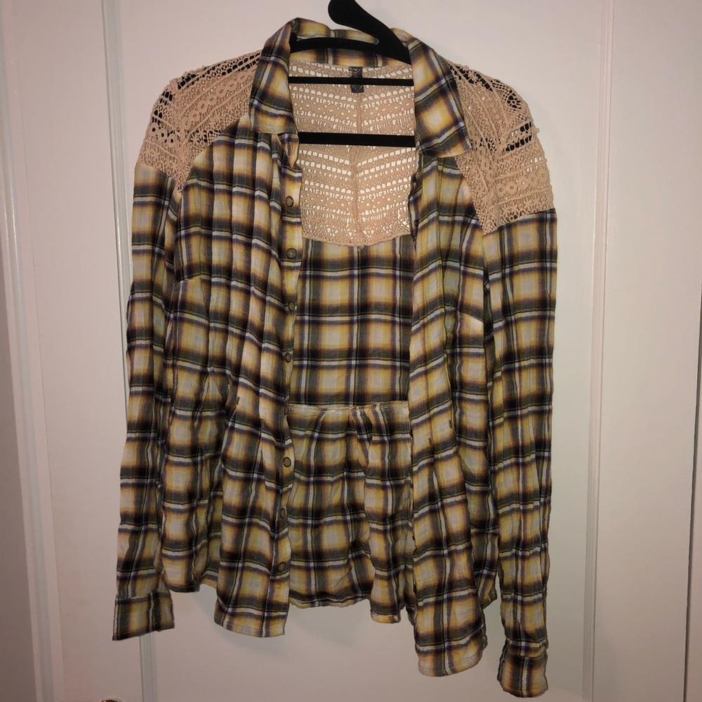 Free People crochet back flannel
